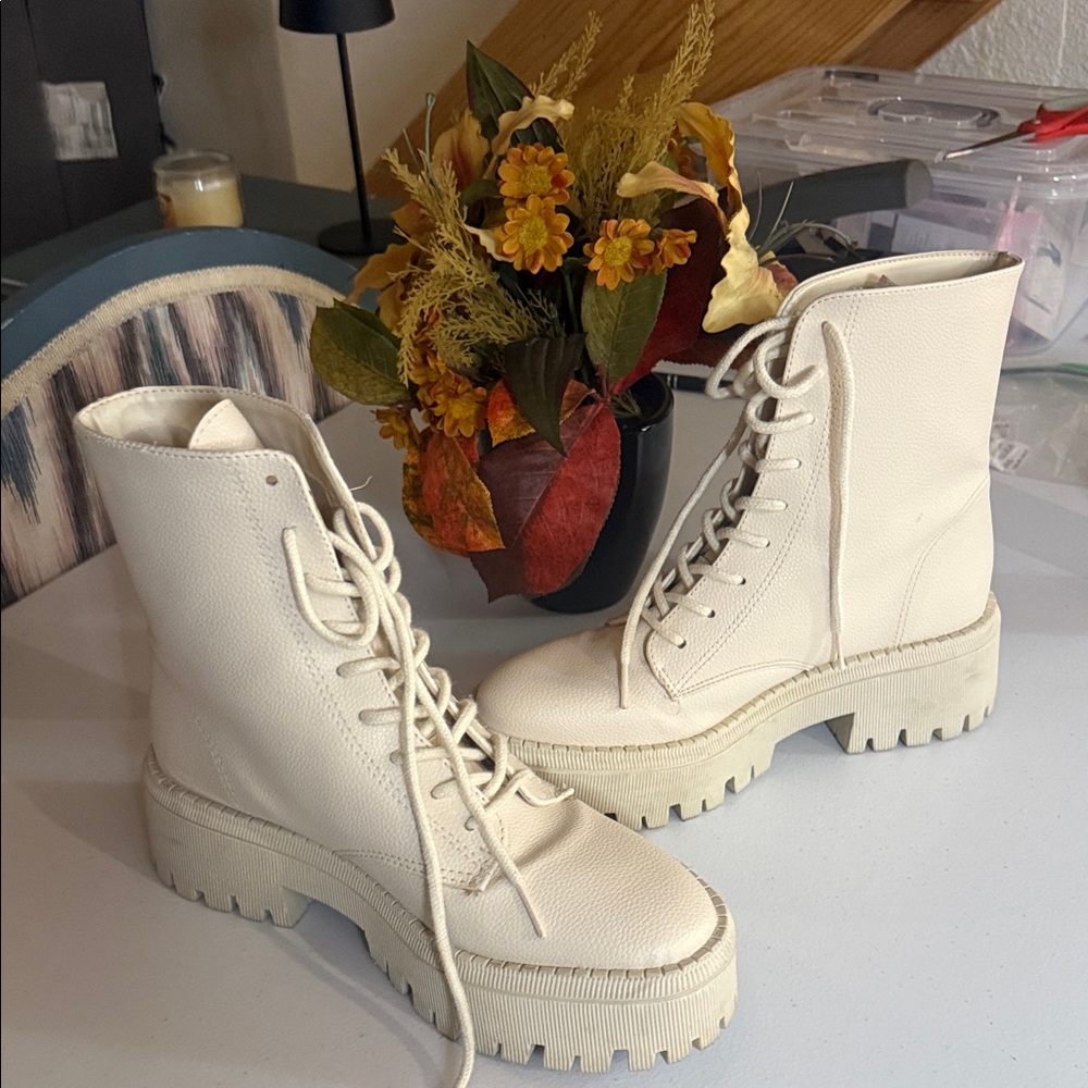 Elegant Cream Lace-Up Boots for Women